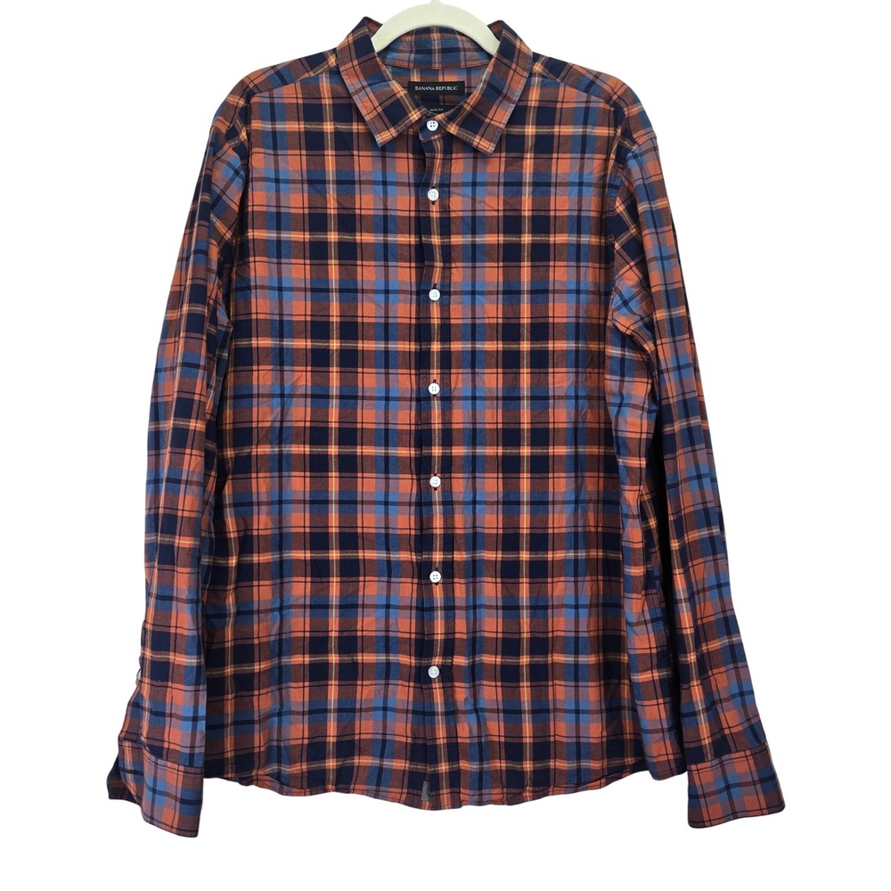 Banana Republic Mens Slim‎ Fit Long Sleeve Plaid Casual Shirt XL Office Academia